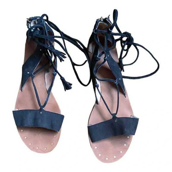 Madewell Shoes - Madewell Leather Sandals Women's Black Gladiator Toe Lace Up Zip Closure Size 6